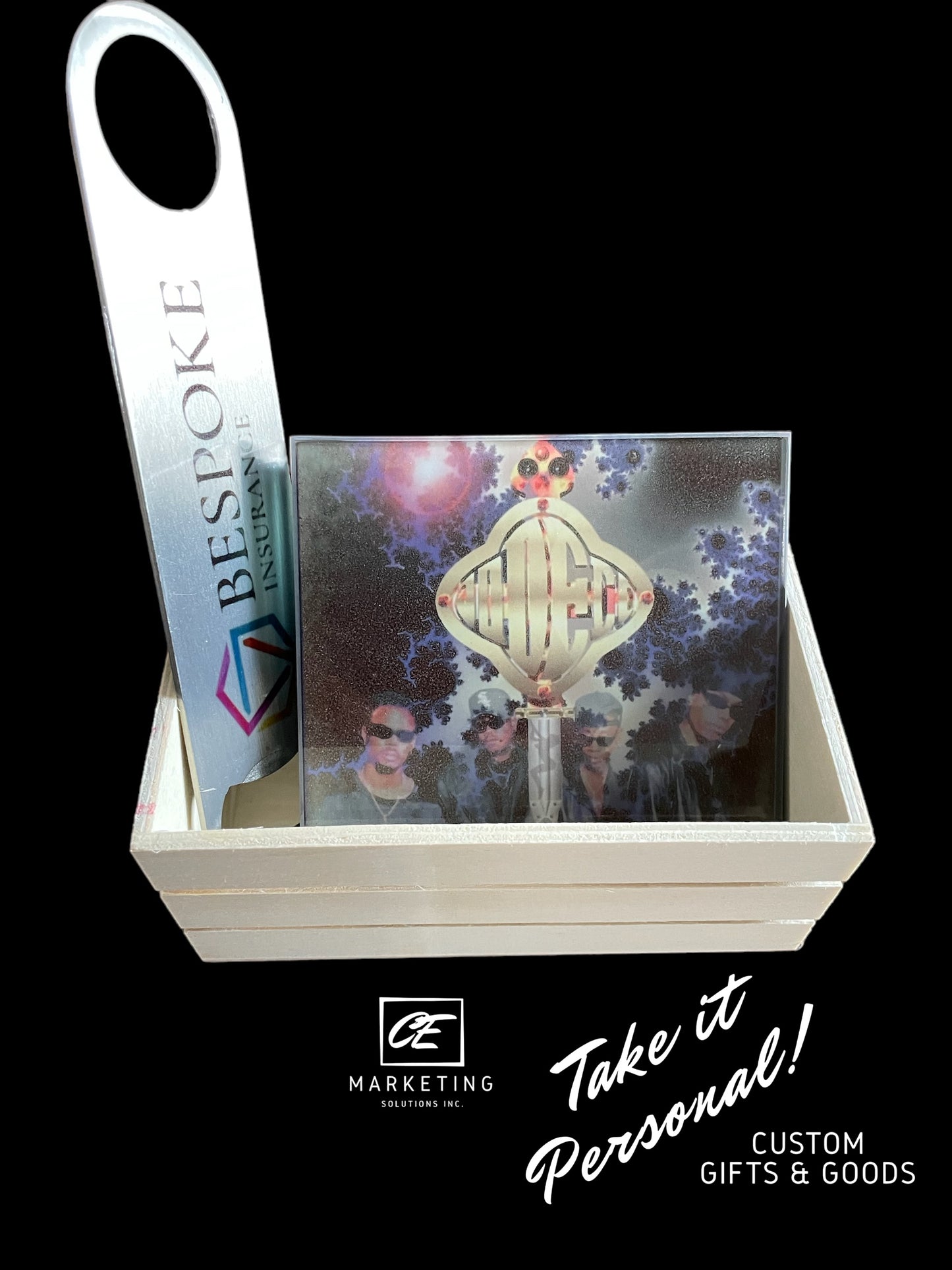 Custom Record Cover Glass Coaster in Crate