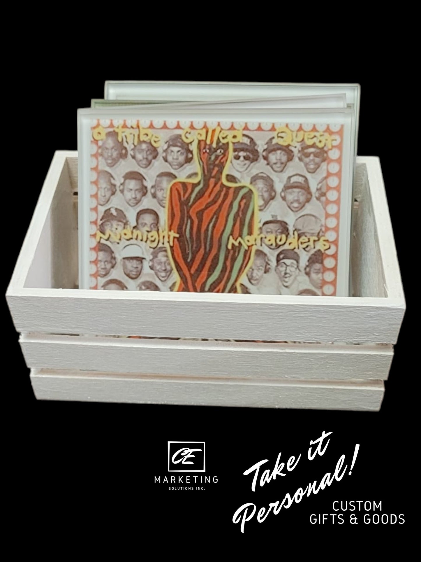 Custom Record Cover Glass Coaster in Crate