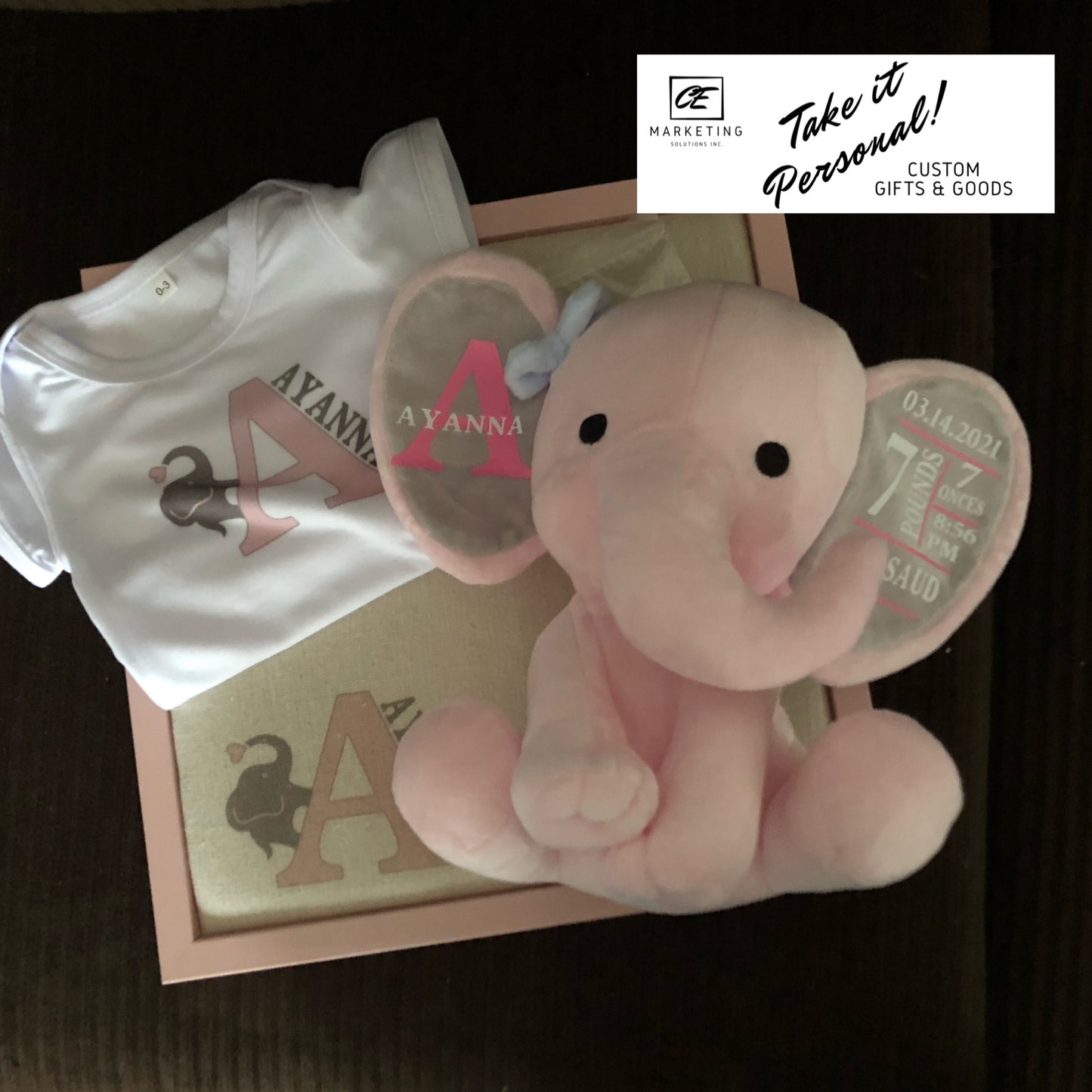 Announcement Elephant, Onesie, and Message Memo Board combo