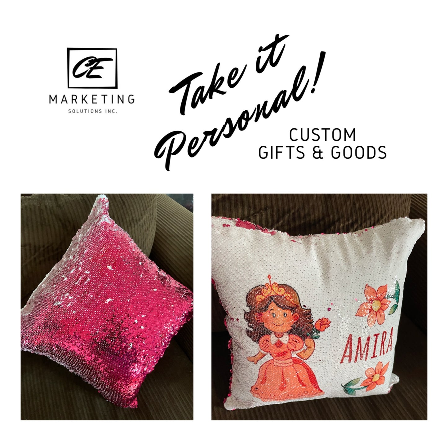 Custom Sequin Pillow Inked