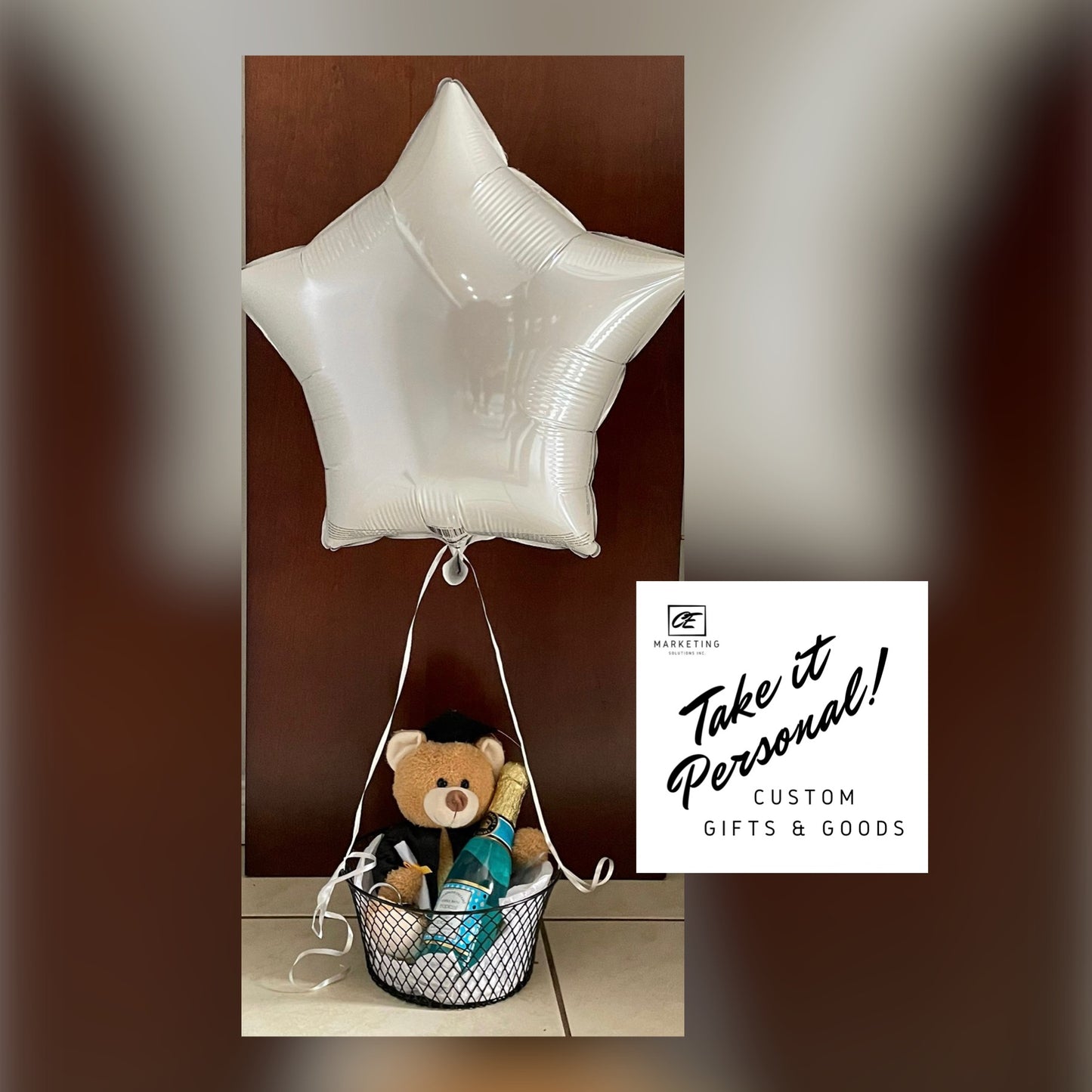 Custom Graduation Bear in a Balloon Basket